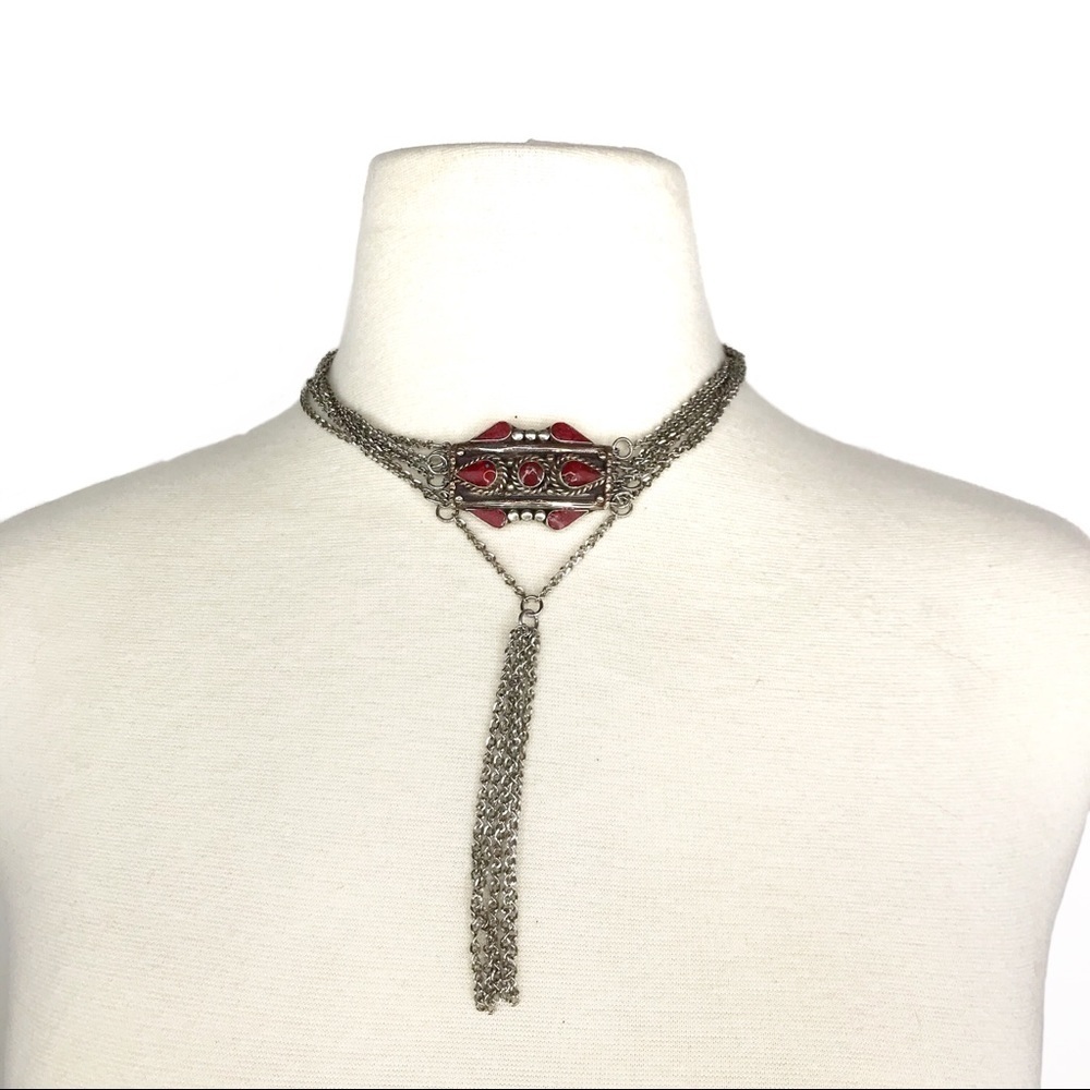 HAATI CHAI Silver Mult-Chain Boho Choker Necklace